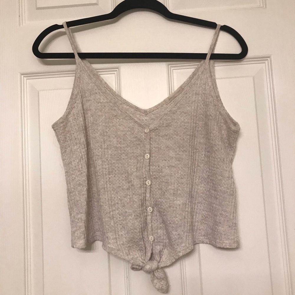 Urban Outfitters Waffle Ivory Knot Front Tank
